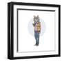 Hipster Cat with Coffee-Olga_Angelloz-Framed Art Print