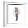 Hipster Cat with Coffee-Olga_Angelloz-Framed Art Print