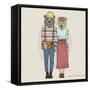 Hipster Couple of Bears - Valentine's Day Design-Olga_Angelloz-Framed Stretched Canvas