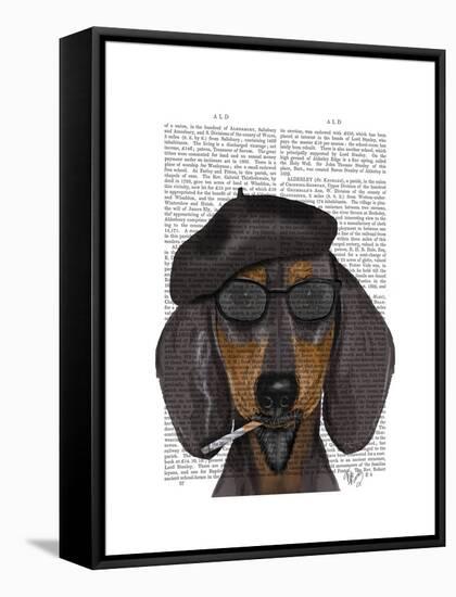 Hipster Dachshund Black and Tan-Fab Funky-Framed Stretched Canvas