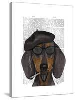 Hipster Dachshund Black and Tan-Fab Funky-Stretched Canvas