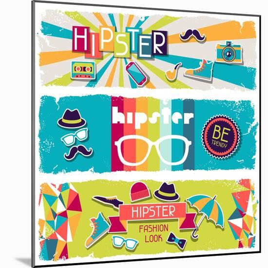Hipster Horizontal Banners In Retro Style-incomible-Mounted Art Print