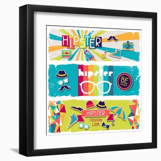 Hipster Horizontal Banners In Retro Style-incomible-Framed Art Print