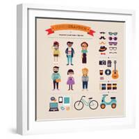 Hipster Info Graphic Concept Background With Icons-Marish-Framed Art Print