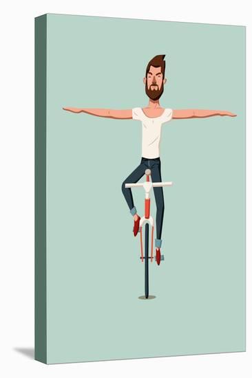 Hipster Man Riding a Bike Without Holding the Handlebars-ZOO BY-Stretched Canvas