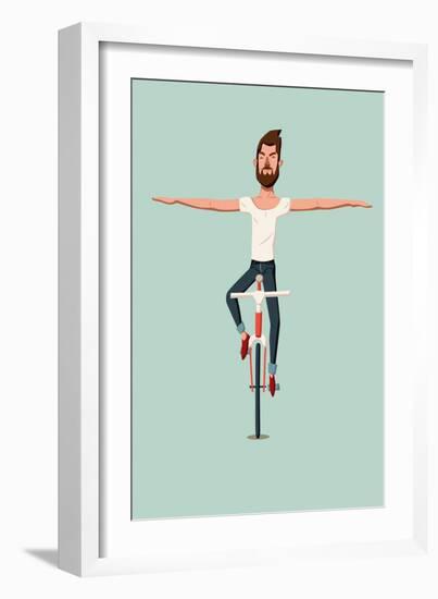 Hipster Man Riding a Bike Without Holding the Handlebars-ZOO BY-Framed Art Print