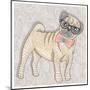 Hipster Pug with Glasses and Bowtie. Cute Puppy Illustration for Children and Kids. Dog Background.-cherry blossom girl-Mounted Art Print