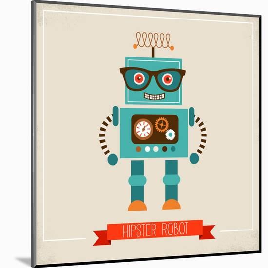 Hipster Robot Toy Icon And Illustration-Marish-Mounted Art Print