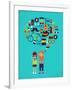 Hipster Speech Bubble With Icons And Stylish Young Couple-Marish-Framed Art Print