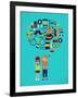 Hipster Speech Bubble With Icons And Stylish Young Couple-Marish-Framed Art Print