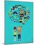 Hipster Speech Bubble With Icons And Stylish Young Couple-Marish-Mounted Art Print