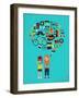 Hipster Speech Bubble With Icons And Stylish Young Couple-Marish-Framed Art Print