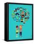 Hipster Speech Bubble With Icons And Stylish Young Couple-Marish-Framed Stretched Canvas