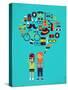 Hipster Speech Bubble With Icons And Stylish Young Couple-Marish-Stretched Canvas