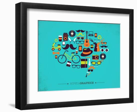 Hipster Speech Bubble With Icons-Marish-Framed Art Print