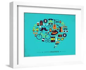 Hipster Speech Bubble With Icons-Marish-Framed Art Print