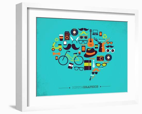 Hipster Speech Bubble With Icons-Marish-Framed Art Print