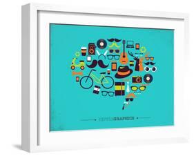 Hipster Speech Bubble With Icons-Marish-Framed Art Print