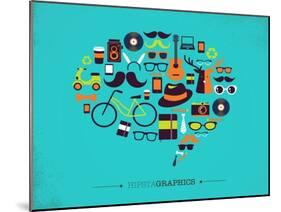 Hipster Speech Bubble With Icons-Marish-Mounted Art Print