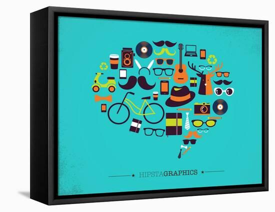 Hipster Speech Bubble With Icons-Marish-Framed Stretched Canvas