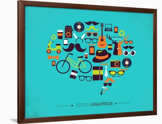 Hipster Speech Bubble With Icons-Marish-Framed Art Print