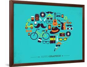 Hipster Speech Bubble With Icons-Marish-Framed Art Print