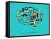 Hipster Speech Bubble With Icons-Marish-Framed Stretched Canvas