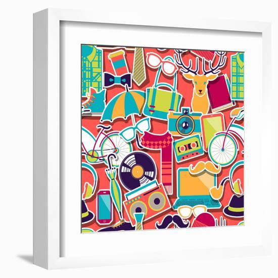 Hipster Style Seamless Pattern-incomible-Framed Art Print