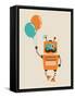 Hipster Vintage Robot With Balloons - Retro Style Card-Marish-Framed Stretched Canvas
