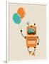 Hipster Vintage Robot With Balloons - Retro Style Card-Marish-Framed Art Print