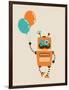 Hipster Vintage Robot With Balloons - Retro Style Card-Marish-Framed Art Print