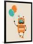 Hipster Vintage Robot With Balloons - Retro Style Card-Marish-Framed Art Print