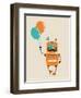 Hipster Vintage Robot With Balloons - Retro Style Card-Marish-Framed Art Print