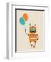 Hipster Vintage Robot With Balloons - Retro Style Card-Marish-Framed Art Print