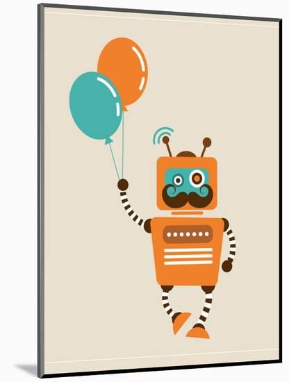 Hipster Vintage Robot With Balloons - Retro Style Card-Marish-Mounted Art Print