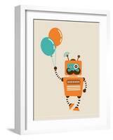 Hipster Vintage Robot With Balloons - Retro Style Card-Marish-Framed Art Print