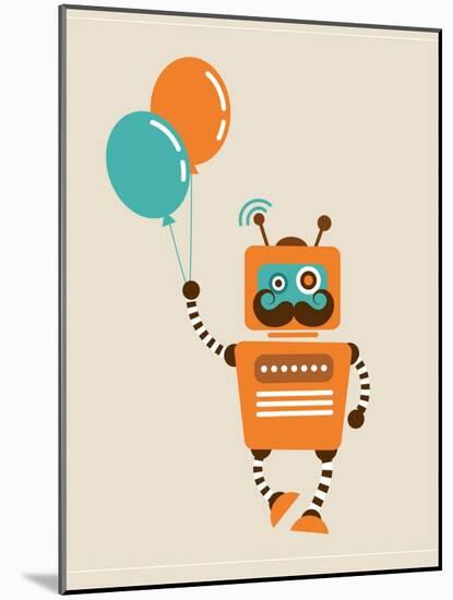 Hipster Vintage Robot With Balloons - Retro Style Card-Marish-Mounted Art Print