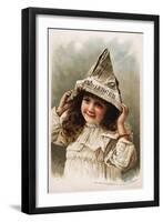 Hire's Root Beer Trade Card with Girl Wearing a Newspaper Hat-null-Framed Giclee Print