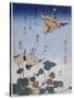 Hirondelle et pie sur fraisier et bégonia-Katsushika Hokusai-Stretched Canvas