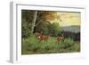 Hirsche, Junge Rehkitze Und Hirsche Am Waldesrand-null-Framed Giclee Print