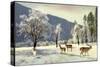 Hirsche Und Rehe Im Winter, Weißer Hirsch, Schneereich, Tallandschaft-null-Stretched Canvas