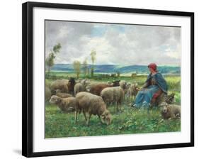 Hirtin mit ihren Schafen-Julien Dupré-Framed Giclee Print