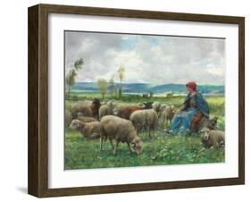 Hirtin mit ihren Schafen-Julien Dupré-Framed Giclee Print