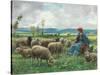 Hirtin mit ihren Schafen-Julien Dupré-Stretched Canvas