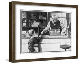 His First Pencil (or Boy and Shopkeeper)-Norman Rockwell-Framed Giclee Print