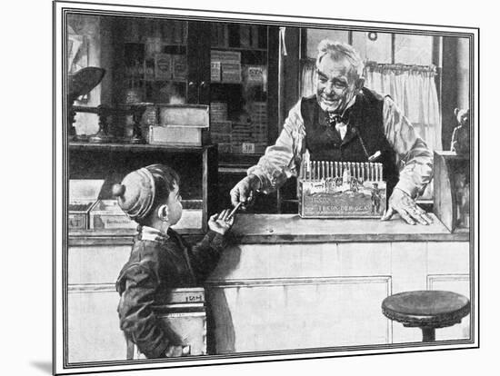 His First Pencil (or Boy and Shopkeeper)-Norman Rockwell-Mounted Giclee Print