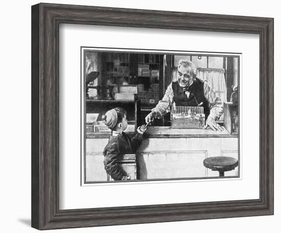His First Pencil (or Boy and Shopkeeper)-Norman Rockwell-Framed Giclee Print