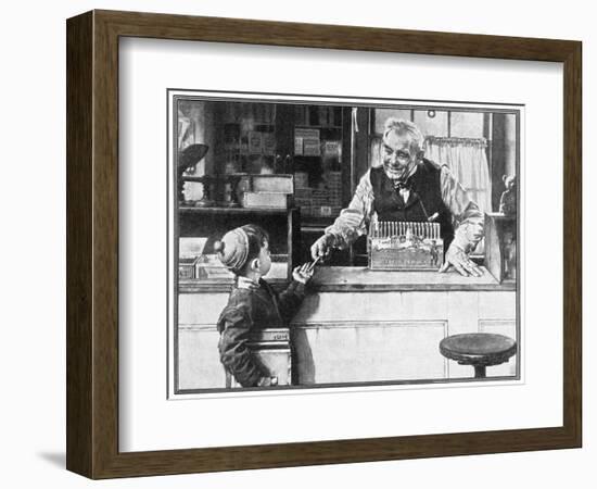 His First Pencil (or Boy and Shopkeeper)-Norman Rockwell-Framed Giclee Print