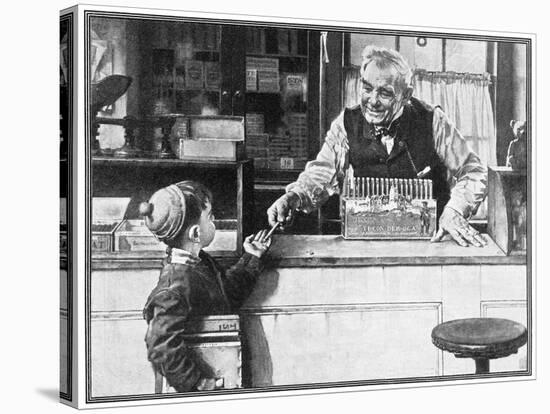 His First Pencil (or Boy and Shopkeeper)-Norman Rockwell-Stretched Canvas
