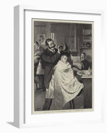 His First Visit to the Barber's, Hard or Medium, Sir?-Robert Barnes-Framed Giclee Print